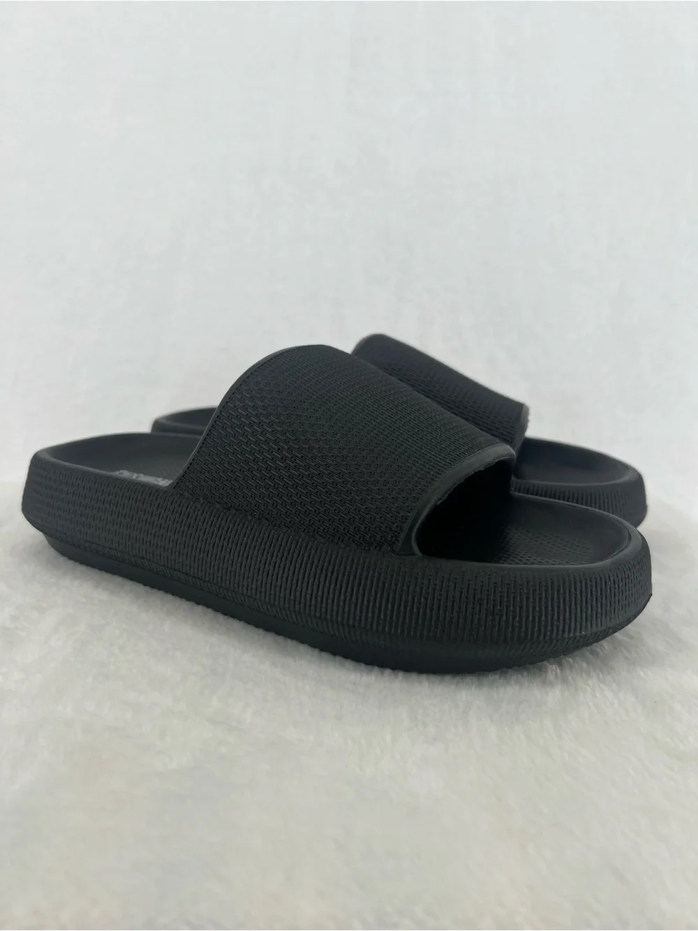Cushionaire Feather Foam Slides Black New Sz 8 Comfy Cloud Cushion Shower Spa